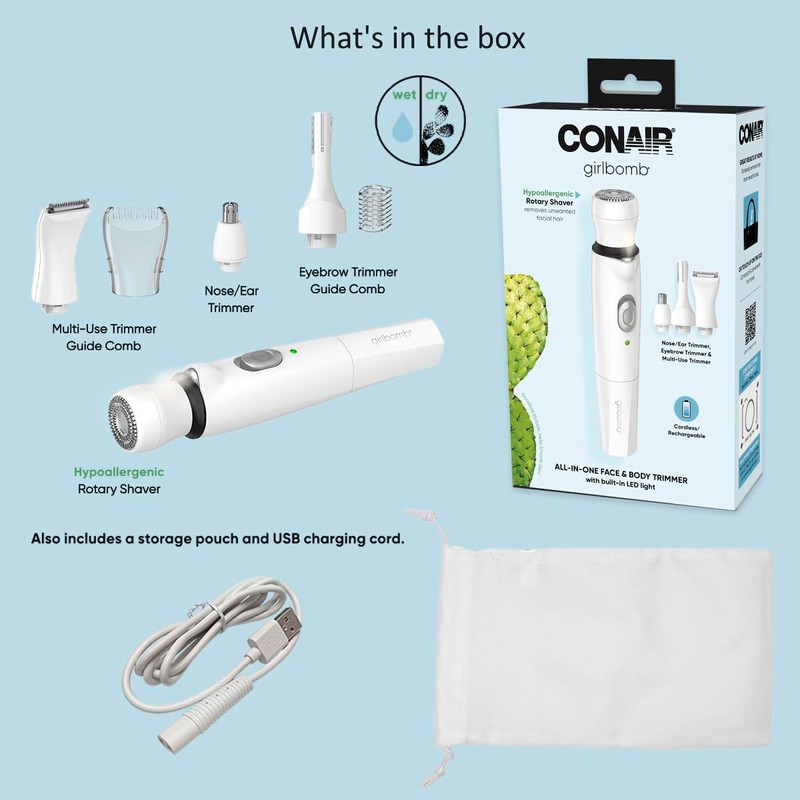 Conair GIRLBOMB All-in-One Face/Body Trimmer and Shaver Set for Women,