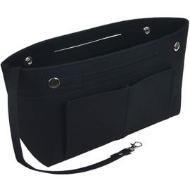 JSY-UP Felt Handbag Organiser Insert, Bag Organiser Insert Handbag, Women Tote Purse Organiser with Handles Keychain, Black/Small