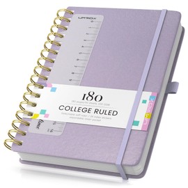 Umriox A5 Notebook, 180 Pages Lined Spiral Notebook,100GSM College Ruled Paper with Inner Pocket, Ruler, Bookmark for Women Men Work Office School, 14.5 x 21.4cm- Purple
