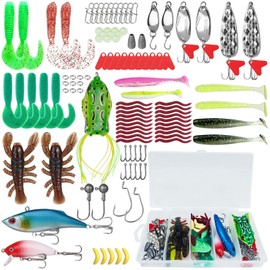 XSHAO® 107 Stück Angelköder Set, Angelköder für Barsch mit Aufbewahrungsbox Fischköder Gummifische für Hecht, für Süßwasser Salzwasser Fischen