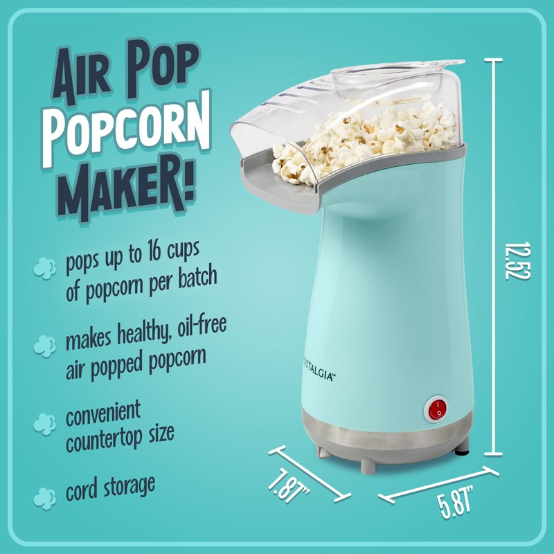 Nostalgia Air Popper Popcorn Maker – 16 Cups Oil-Free Pop
