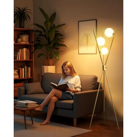 Lightdot Globe Modern Floor Lamp Stepless Dimmable Gold Tripod Standing Lamps with 3PCS 3000K G9 Bulbs Stable Based Mid Century Modern Floor Lamp for Living Room/Bedroom