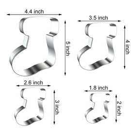 Christmas Stocking Sock Cookie Cutter Set for Winter Holiday Baking, 5/4/3/2 inch, 4 Piece, Stainless Steel