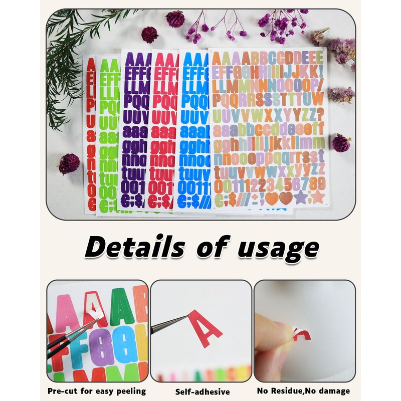 1/2 Inch Small Vinyl Letter Number Stickers, 3100 Pieces Multi