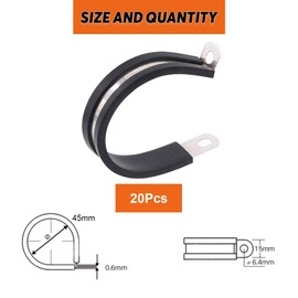 Keadic Pack of 20 Stainless Steel Pipe Clamps with Rubber Insert, Padded Insulated Clamps, Screw Pipe Clamps, Pipe Clamps, Joint Pipe Clamps, P-Clip, Cable Clamp, Cable Clamp Set, Hose Clamps