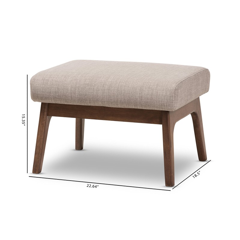 Baxton Studio Birk Mid-Century Modern Walnut Wood Light Grey Fabric