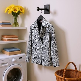 Rustic State Clout Cast Iron Clothes Hanger Folding Coat Rack Laundry Bar for Drying Clothes Farmhouse Design Wall Mount Organizer Hook for Closet Laundry Room Mudroom Entryway - Black