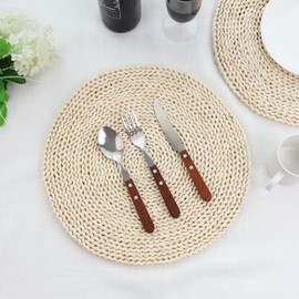 YRMT Round Woven Placemats Set of 6 Corn Husk Woven Placemat Braided Straw Water Hyacinth Place Mats for Dining Table, Wedding, Natural 13.8" in