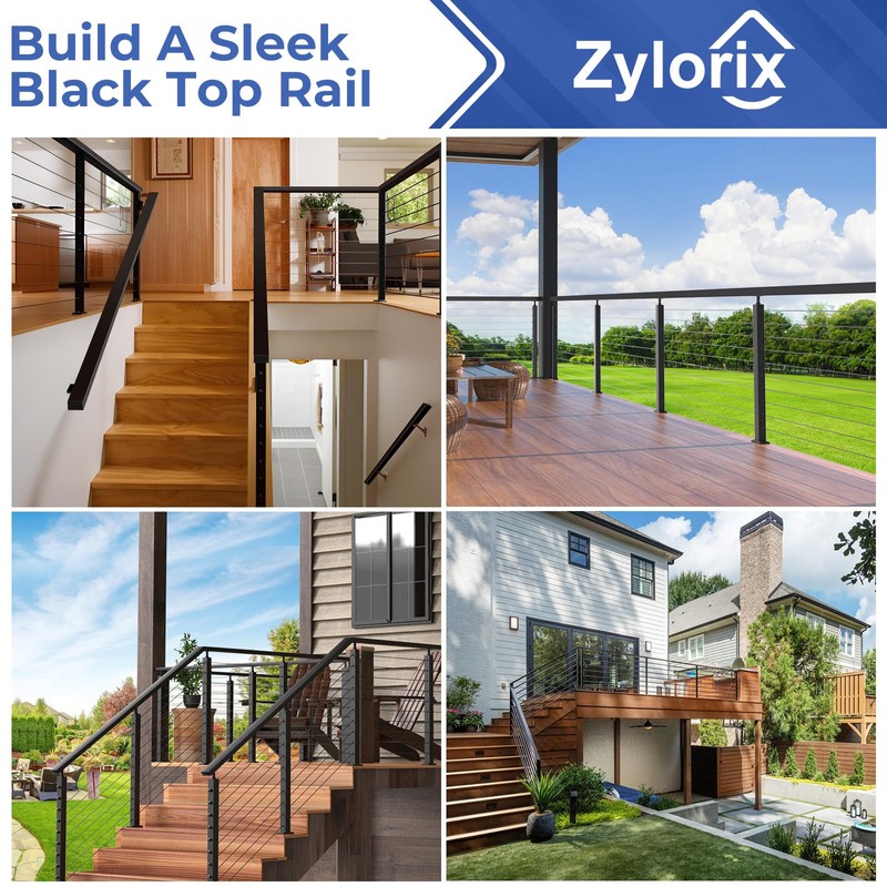 Zylorix 1Pack 4FT Stainless Steel Black Handrail for Cable Railing