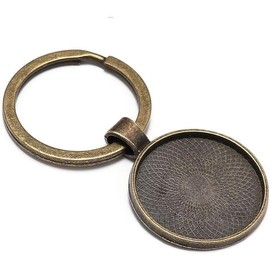 5 Pcs Antique Bronze Keychain with Pendant Bezel Blank Fit 25mm Glass Cabochon Base Setting DIY Keychain Key Ring Supplies for Jewelry Making Charms, Art Crafts