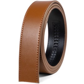 Founders & C Mens Leather Ratchet Belt Strap Only 1 3/8" Without Buckle,Replacement Strap Suitable for 40MM Slide Buckle (Casual Tan Leather, 28"-42" Waist Adjustable)