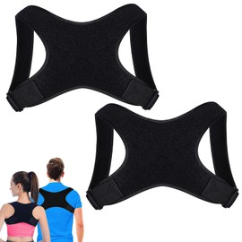 SNONESIY 2 Pieces Back Straightener Back Strap Posture Corrector Back Women Posture Corrector Back Men Posture Improve Pain Relieve Unisex Black One Size