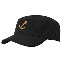 Boating Hat Anchor Captain Sailing Cap Army Yacht Military Baseball Caps Drunk Sailor MFAZ Morefaz Ltd (Black Anchor-Gold)
