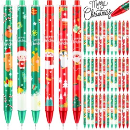 KAHEIGN 60Pcs Christmas Gel Ink Pens, 6 Styles Retractable Ballpoint Pen 15CM Snowman Reindeer Santa Claus Gingerbread Man Penguin Rollerball Pens for Xmas Stocking Fillers Party Favors