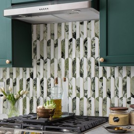 Vamos Tile Peel and Stick Backsplash Seamless Tile,10-Sheets Stick on Backsplash for Kitchen and Bathroom, Pure White+Ice Green Marble+Light Gold PVC Self Adhesive Mosaic Tiles