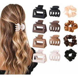 Horquillas Planas para Cabello, 8 PCS Pasador Mate Para Mujer y 4 PCS Coleteros de satén para mujer, Pinzas para el Pelo Antideslizante, Adecuado para Mujeres y Niñas