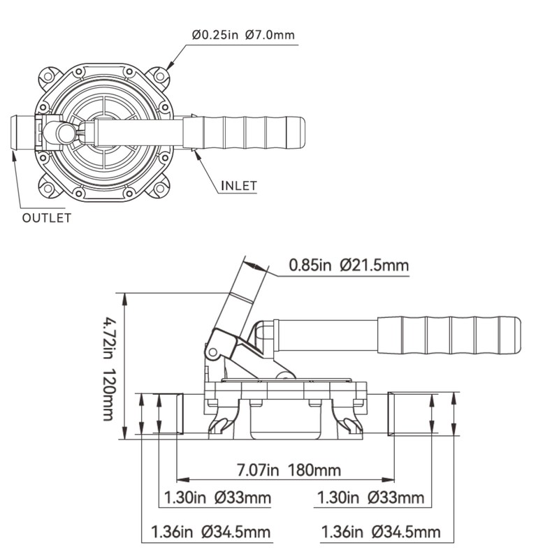 SEAFLO 2-Position Diaphragm Hand Bilge Pump, Manual Bilge Pump with