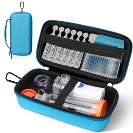 WFDL Asthma Inhaler Case, Nebulizer Travel Case Compatible with Inhaler Spacer for Adults and Children, Inhaler Bag with Mesh Pocket,Double Zippers,Silicone Handle,Inhaler Case Only