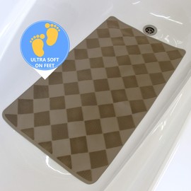 SAFELAND- Non-Slip Bath, Shower, Tub Mat, TPR Material, Eco-Friendly, Non-PVC, Machine Washable, No Odor, with Powerful Gripping Suction Cups, Diamond (16"x28" Tan)