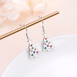 Sterling Silver Christmas Earrings for Women Teens Christmas Tree Santa Claus Hypoallergenic Stud Earrings Christmas Ornaments Gifts, Sterling Silver, Zircon