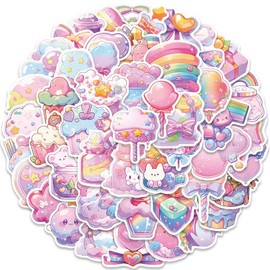 50Pcs Cute Sweet Treats Candy Stickers, Vsco Waterproof Vinyl Kawaii Dessert Ice Cream Cupcake Decals for Laptop, Water Bottle, Skateboard, Teachers Reward Stickers for Kids Students (Sweet)