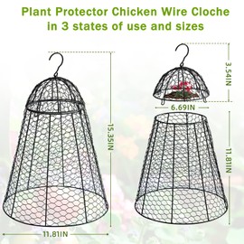 PWSOMJ Garden Chicken Wire Cloche 6 Packs, Large Plant Protectors from Animals, 11.81" W x 15.35" H Rustproof Garden Cloches for Plants with Removable Top and Hook for Easy Pruning