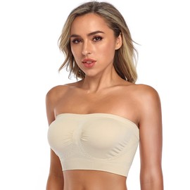 ANGOOL Strapless Comfort Wireless Bra with Slip Silicone Bandeau Bralette Tube Top 1Pack Beige