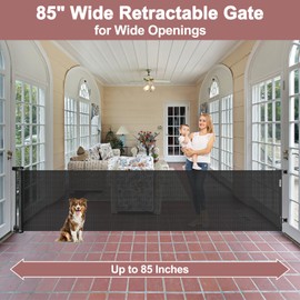 85 Inch Extra Wide Retractable Baby Gate Indoor Extra Long Baby Gate Outdoor Extra Large Dog Gate Child Gates for Wide Openings Mesh Pet Gate for Stairs Dog Gates for Doorways, Porches, Black