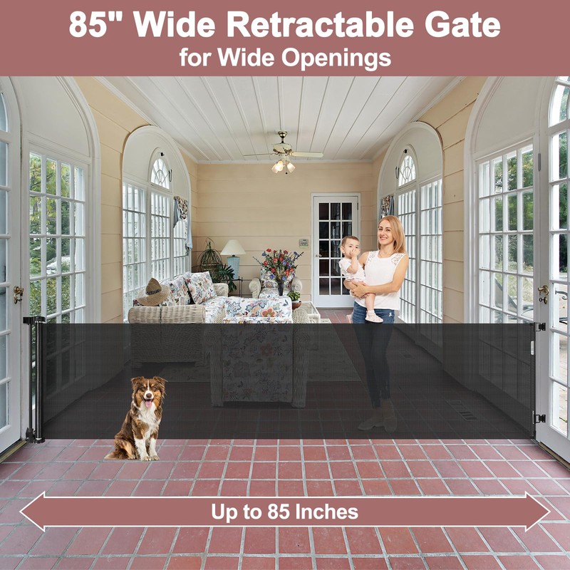 85" Wide Retractable Baby Gate for Stairs, Long Dog Gate,