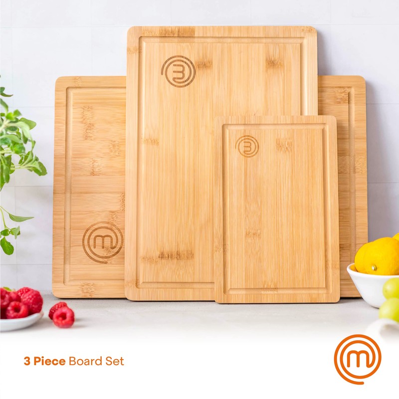 MasterChef Bamboo Cutting Boards for Kitchen, Wooden Cutting Board Set