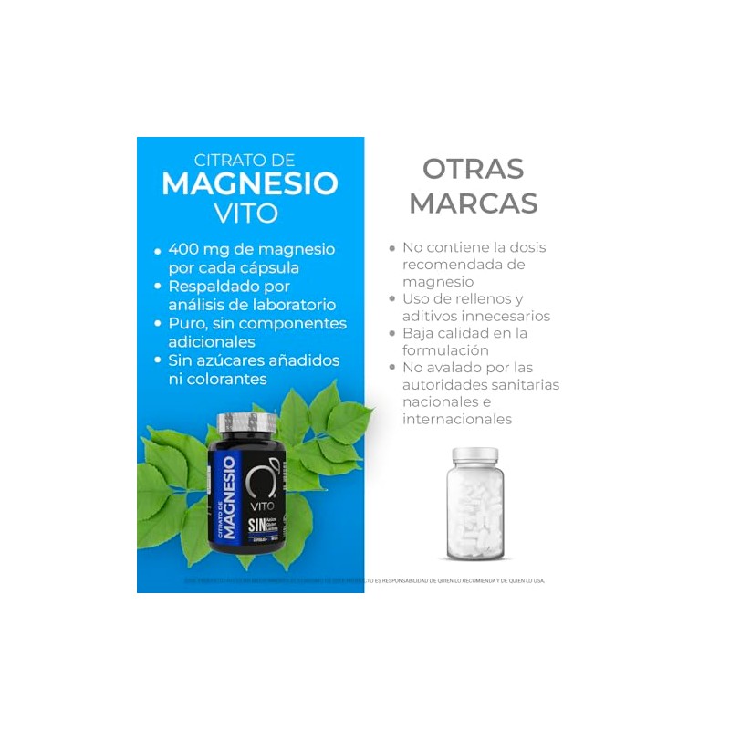 VITO Citrato de Magnesio 400 mg sin Azúcar Gluten ni