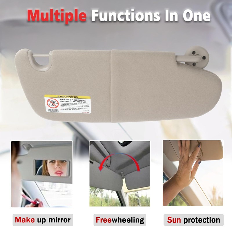 ZONFANT Grey Left Driver Side Sun Visor without Sunroof Compatible