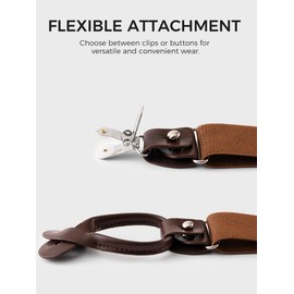 Kohentact Men's Braces with Clip and Button Fastening, Includes 6 Buttons, 3.5 cm Width Y Shape for Heights up to 200 cm Suspenders for Men 1, brown