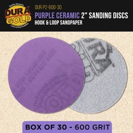 Dura-Gold Premium 600 Grit 2" Purple Film Ceramic Sanding Discs, Box of 30 - Hook & Loop Backing Sandpaper for DA Sander, Drill, Grinder, Rotary Tool - Sand Auto Body Paint, Metal, Wood, Woodworking