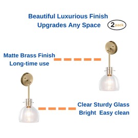 CRAFTRONOS 2 Pack 1L Brass Pendant Light Kitchen Island,Gold Modern Chandelier Clear Glass Shade, Adjustable Height Multiple Stems Rods Hanging E26 Farmhouse Sloped Ceiling Light for Dining Room Bar