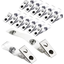 30Pcs Metal Badge Clips with Clear PVC Straps, Premium Double Hole Metal Badge Clips for ID Cards, Badge Holders, Name Tags Work Badges
