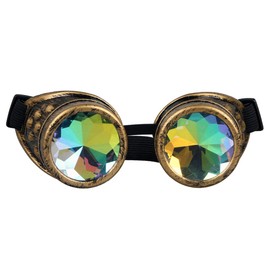 DODOING Kaleidoscope Goggles Steampunk Rave Glasses Goggles Crystal Rainbow Kaleidoscope Rave Glasses Rainbow Crystal Glass Lens