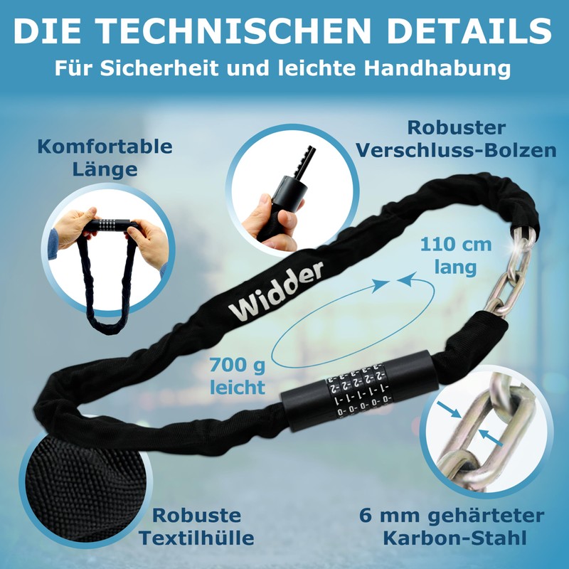 Widder Secure Chain Lock with Combination Code - 110 cm