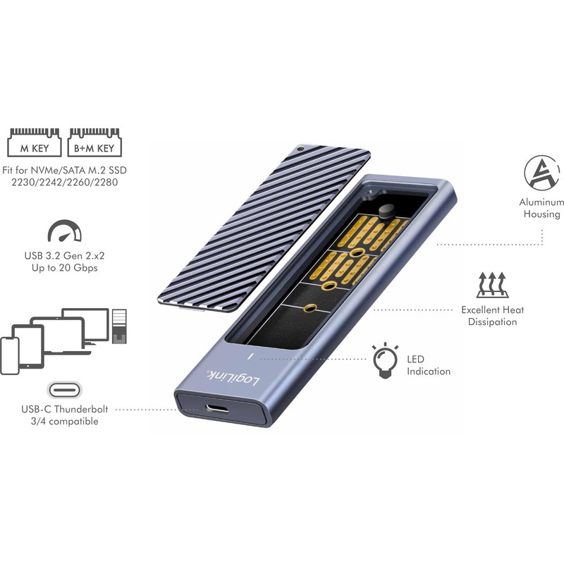 LOGILINK Hard Drive Enclosure UA0435 M.2 NVMe USB 3.2 2x2,