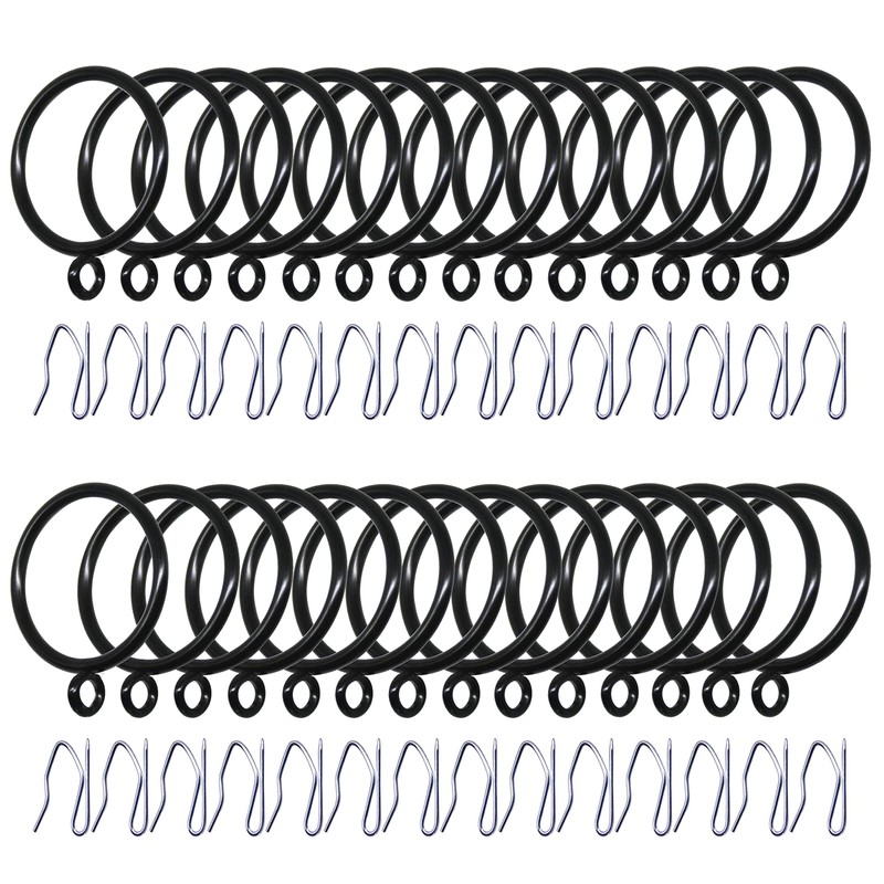 Adiyer 28pcs 1.5-Inch Drapery Rings Black Curtain Rings with Eyelet