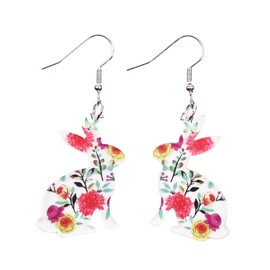 Easter Drop Acrylic Earrings Cute Bunny Egg Rabbit Colorful Flower Animal Dangle Spring Earrings for Women (Flower Rabbits)