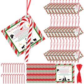 Skyygemm 60 Sets Legend of The Candy Cane Nativity Gifts Set Candy Cane Acrylic Bookmarks and Candy Cane Story Cards with Ribbons for Christmas School Teacher Classroom Rewards Gifts