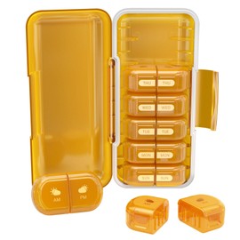 Codcaw Weekly Pill Organizer 2 Times a Day, Moisture-Proof, Detachable Compartments, AM PM Pill Box 2X 7 Day, Travel Pill Organizer for Pills/Fish Oil/Medication/Vitamin/Supplements (Amber)