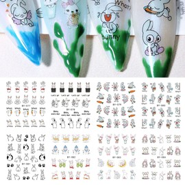 Bunny Nail Stickers Easter Nail Decals Nail Art Stickers Decals Rabbit Carrot Water Transfer Foil for Nail Art Slider Watermark Accessories Geometry Design Manicure Decoration Supplies for Women 12PCS