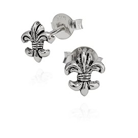 NKlaus Pair of 925 Sterling Silver Medieval Stud Earrings Fleur de LYS 7157, Sterling Silver