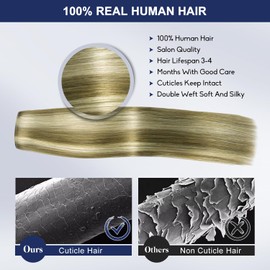 MEYOFUN Blonde Clip in Hair Extensions, 18 Inch 100g/3.5oz, 8p613 Mixed Bleach Blonde, Invisible Seamless Straight Remy Blonde Hair Extensions Clip in 8pcs Per Set with Double Weft