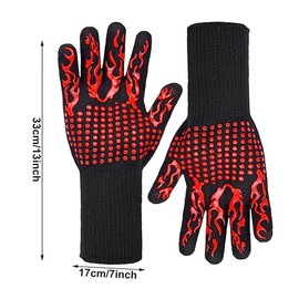 2 Pairs of Oven Gloves, Heat Resistant with 800 °C, Grill Gloves, Extremely Heat Resistant, Red Fireproof Grill Gloves, BBQ Gloves for Baking, Kitchen, Barbecue, Outdoor
