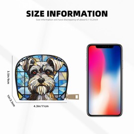TOMASLINK Dog Credit Card Holder Wallets For Women, Small Damn Funny Dog Print Card Case Wallet With Zipper, Pu Leather Card Holder Wallet For Ladies Girls Boys Kids, Schnauzer-CHC, Stained Glass