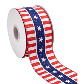 4" Patriotic Wired Ribbon, 10 Yards -American Flag Stars & Stripes Double-Sided with Red Satin Ribbons for 4th of July, Memorial Day, Wreath Making, Gift Wrapping, Holiday Decor