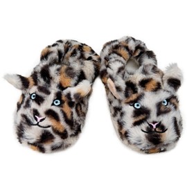 Vegove Cute Plush Animal Slippers for Toddlers, Cozy Fuzzy Non-Slip Indoor House Slipper Socks Soft Cartoon Slipper Shoes for Kids (Snow Leopard, 3-4 Years Old)
